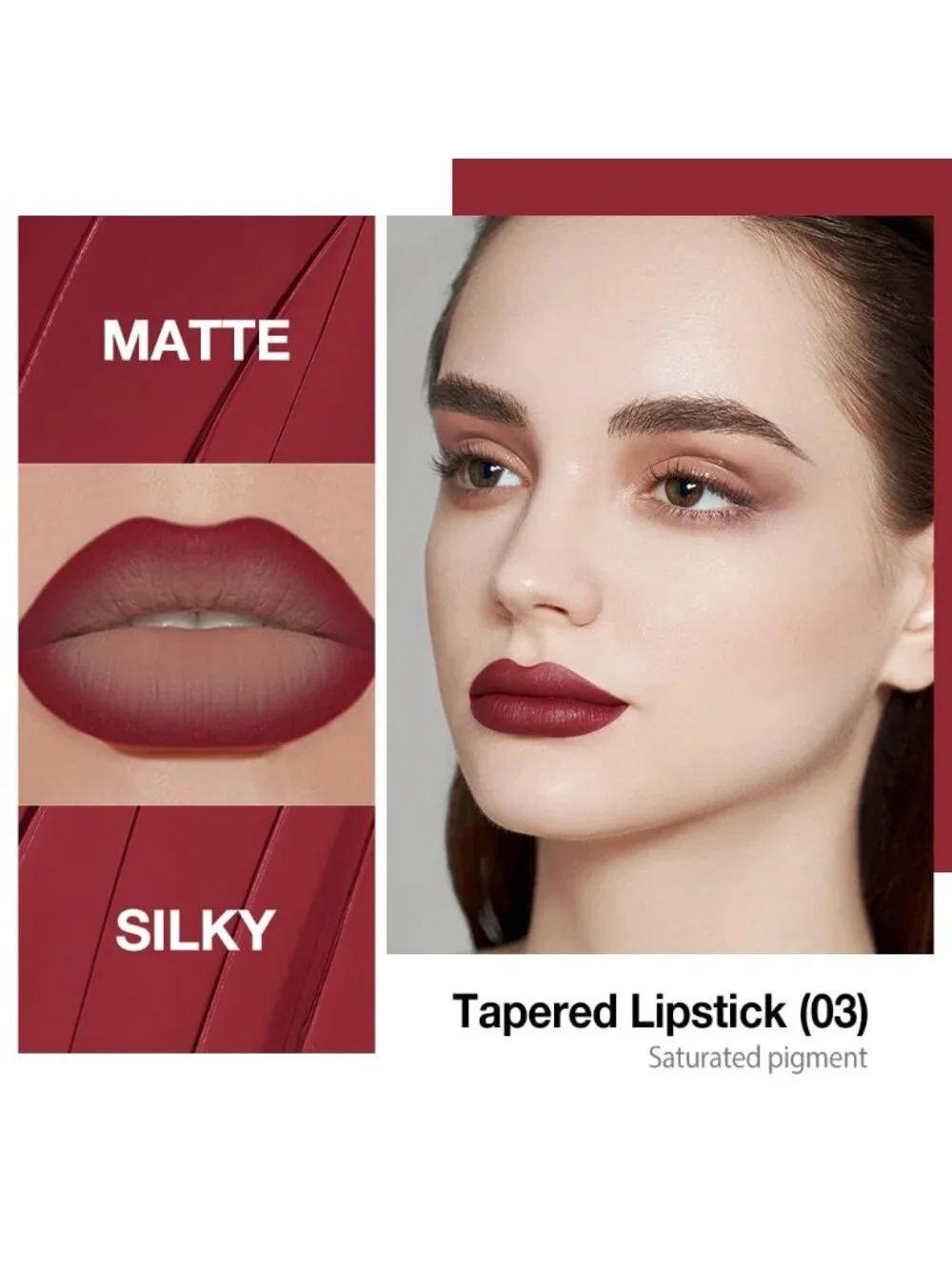 Women 1Pcs-G03# Dark Red Shimmery Metallic Cone-Tip Glitter Lipstick & Lip Liner